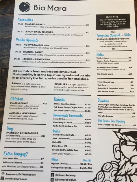 Speisekarte von Bia Mara, Antwerpen