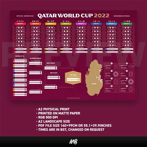 Qatar World Cup 2022 Football Championships Wall Chart Etsy Australia