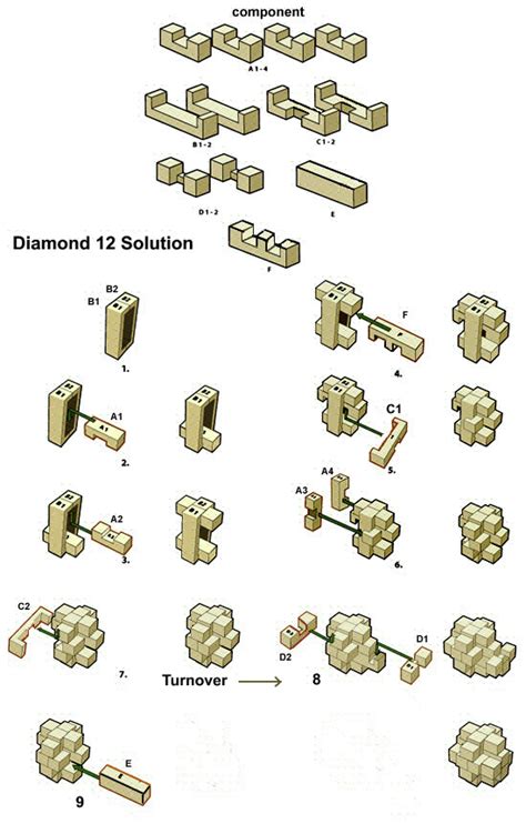 Diamond 12 Solutions Wooden Puzzles Solution 3d Brain Teasers Jigsaw Puzzle