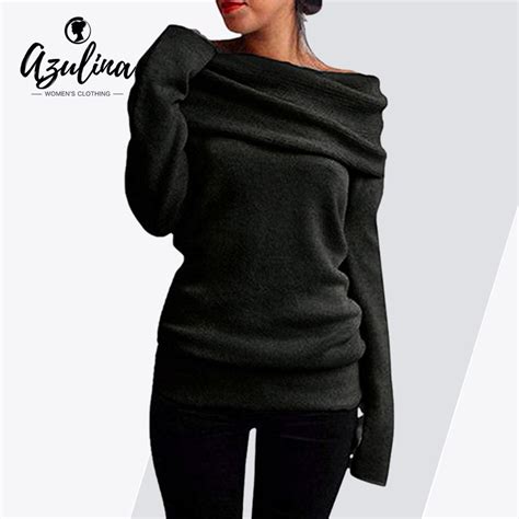 azulina off the shoulder casual sweater women knitted pullovers autumn winter clothes female