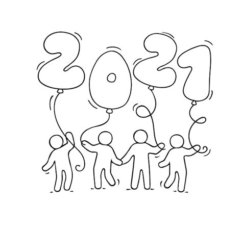 Premium Vector 2021 Happy New Year Greeting Card Cartoon Doodle