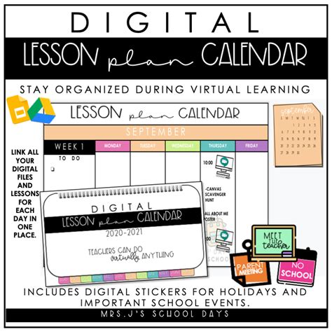 Digital Lesson Plan Calendar Template 2020 2021 Digital Lesson Plans
