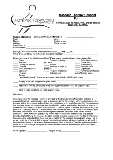 Top Massage Consent Form Templates Free To Download In PDF Format