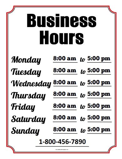 Business Hours Sign Free Printable