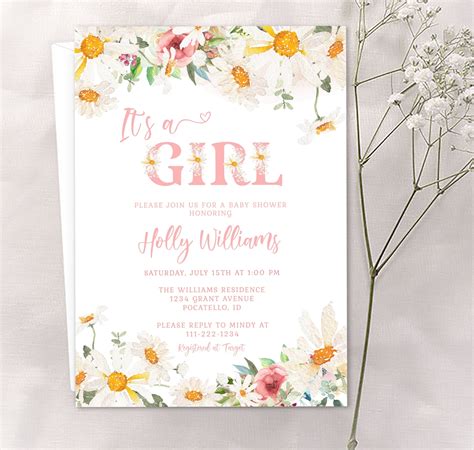 Daisy Its A Girl Baby Shower Invitation Template Baby Etsy
