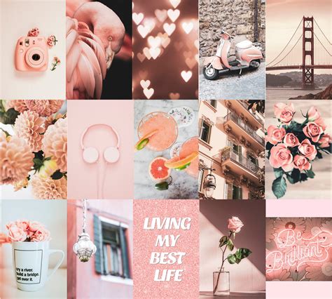 Peachy Pink Vsco Wall Collage Kit Pink Aesthetic Wall Collage Etsy