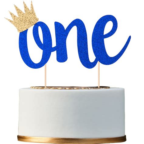 Buy Glitter Cake Topper For 1st Birthday Boy With Crown Royal Blue One