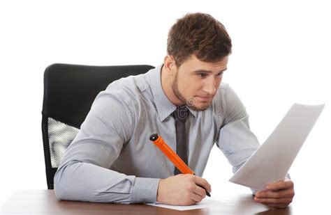 Young Business Man Writing A Note Stock Image Image Of Sheets Deal