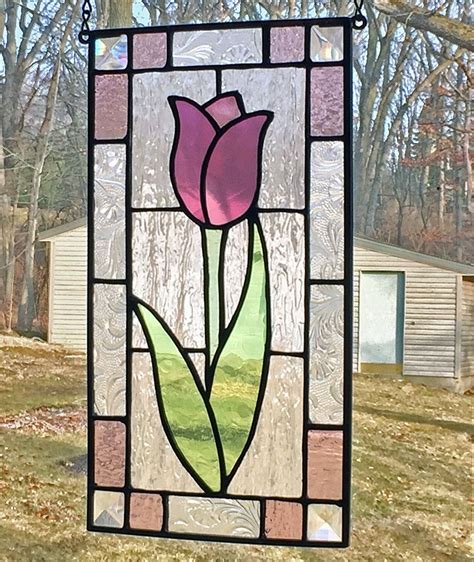 Stained Glass Tulip Window Panel Suncatcher Free Priority Etsy Diy
