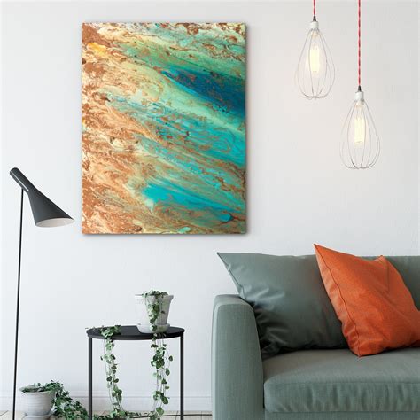 Large Wall Art Abstract Giclee Print Turquoise Painting Blue And Copper