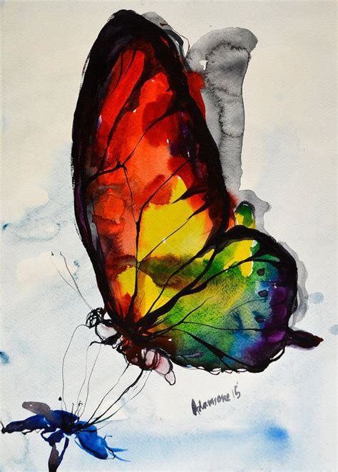 Rainbow Butterfly Watercolor Painting Original By Alisaadamsoneart