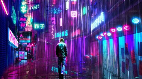 Neon Rain By Guardiandragon1 On Deviantart Neon Wallpaper Original