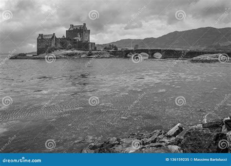 Black And White Picturesque Eilean Donan Castle Scotland Stock Image