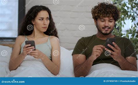 Middle Eastern Wife Spying Her Cheating Husband Texting On Cellphone