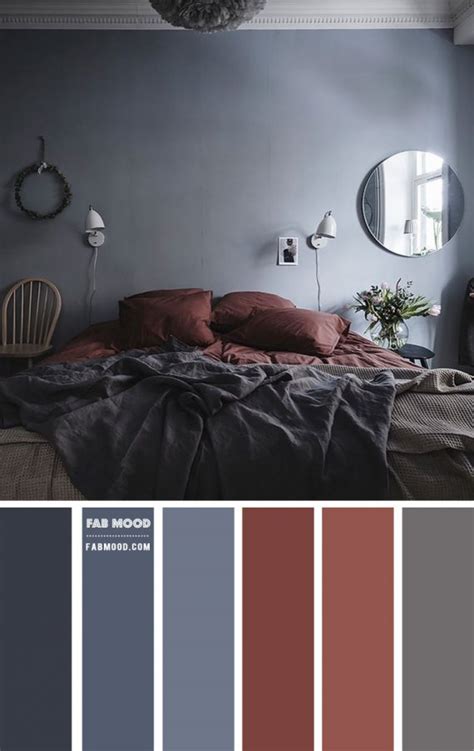 blue grey  brown red bedroom colour scheme