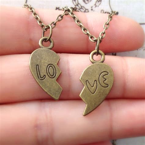 Set Of Two Love Half Heart Necklace Couples Jewelry Matching Etsy