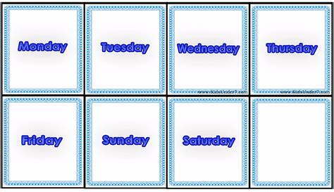 Days Of The Week Flash Cards Printable Coloring Pages