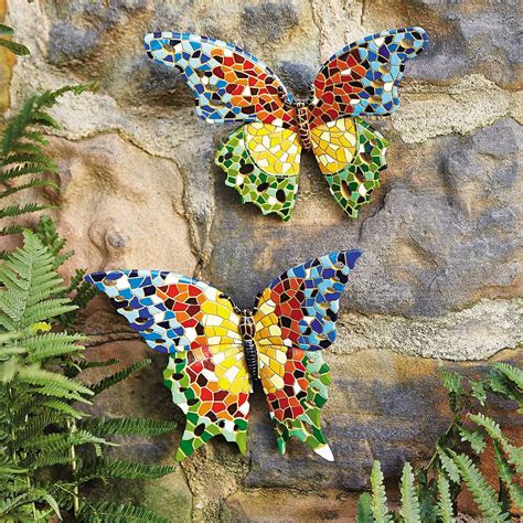Set Of 2 Mosaic Butterflies Wall Decoration Mosiac Mosaic Art Mosaic