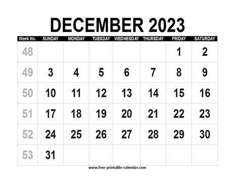 December 2023 Calendar Free Printable Calendar Free Printable