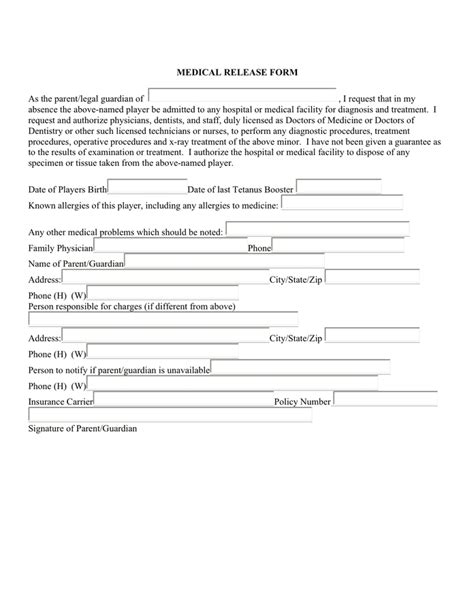 medical release form word  word   formats