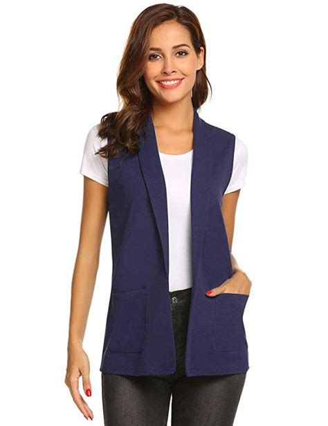 Dealwell Womens Sleeveless Vest Casual Open Front Navy Blue Size X Large Waistcoat Woman