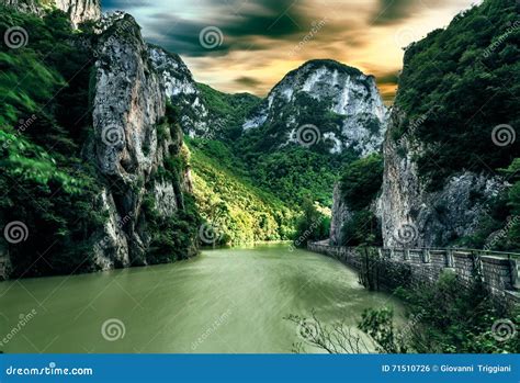 Magic Landscape River And Rocks At Sunset Stock Photo Image Of Birch