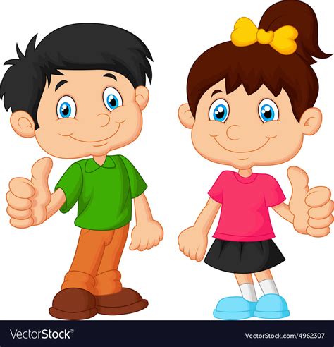 Cartoon Boy And Girl Giving Thumb Up Royalty Free Vector