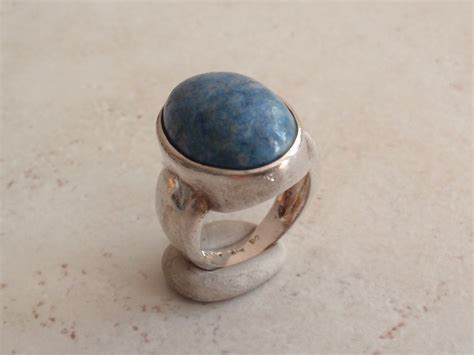 Denim Lapis Ring Sterling Silver Large Cabochon Blue Gemstone Size 5 1