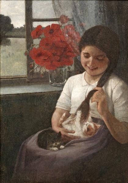 Girl In The Playing With Two Kittens C1903 Carl Von Bergen