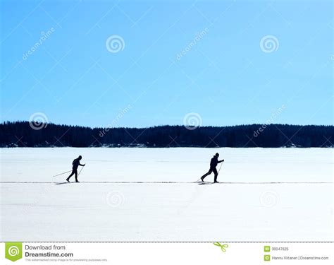 Nordic Skiing On Frozen Lake Stock Image Image Of