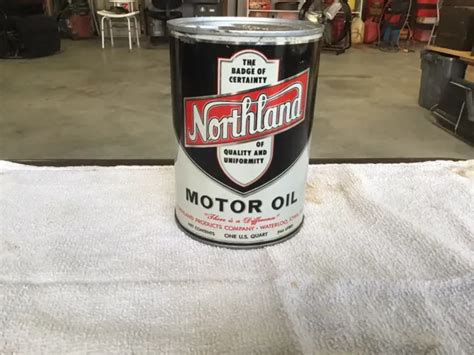 Vintage Metal Northland Motor Oil Can 1 Quart Full Unopened M W