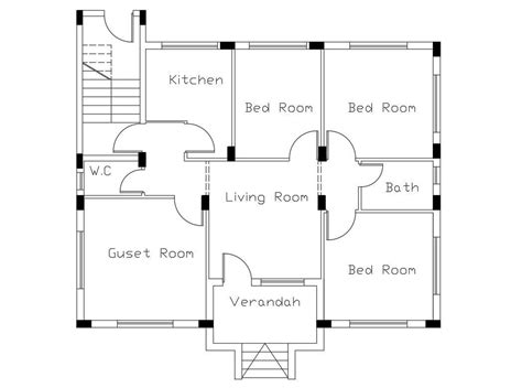 3 Bhk House Ground Floor Plan Design Dwg Cadbull