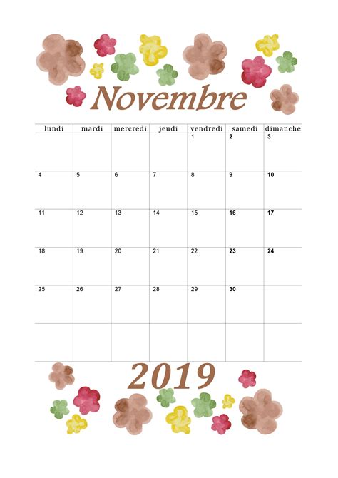 Calendrier Novembre 2019 à Imprimer Calendriers Imprimables En Pdf