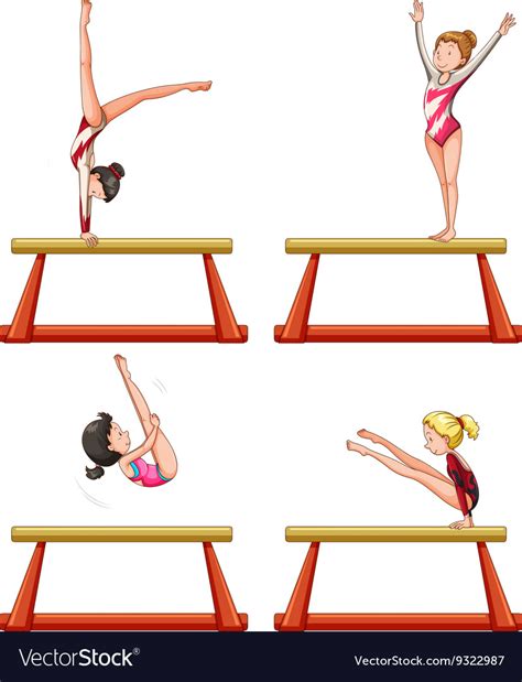 gymnastics players on balance beam royalty free vector image