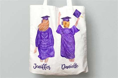 Graduation Clipart Watercolor Girls Custom Designed Illustrations