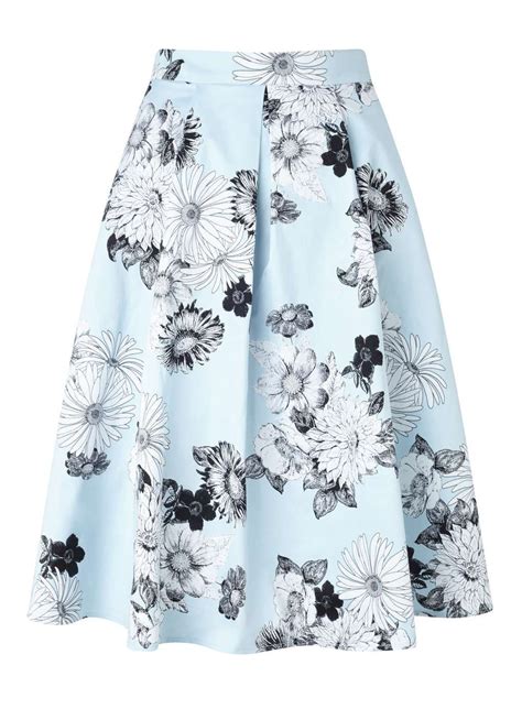 Pale Blue Floral Graphic Skirt Skirts Clothing Blue Floral Skirt