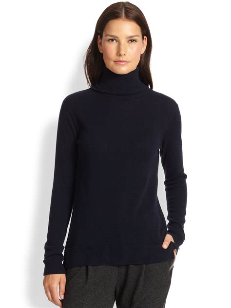 Lyst Vince Cashmere Overlay Turtleneck Sweater In Blue