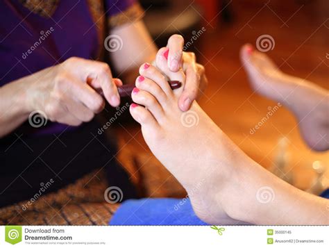 Reflexology Foot Massage Spa Foot Treatment By Wood Stick Stock Image Image Of Cure Flow