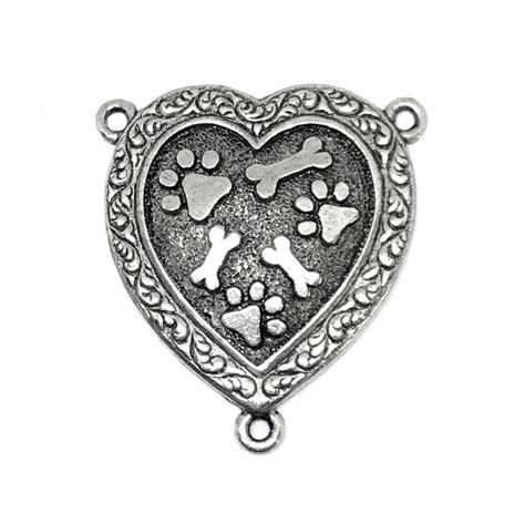 1928 Jewelry Old Silver Paw Print Heart Pendant Old Silver Pet