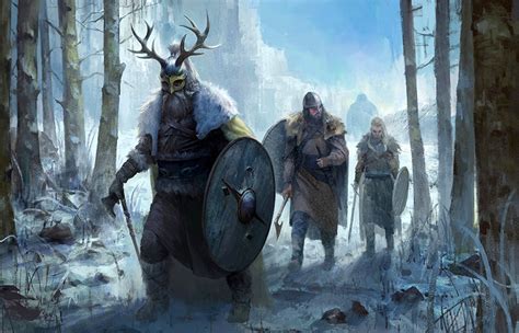 Desktop Wallpapers Shield Vikings Helmet Warriors Winter Fantasy