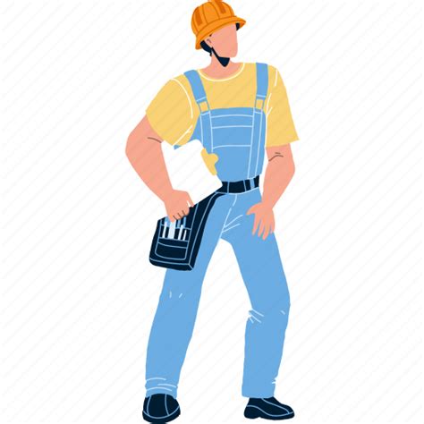 Builder Engineer Examining Construction Man Building Illustration
