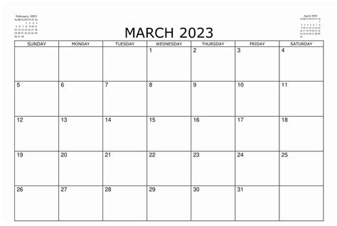 March 2023 Calendar Printable Template For Word Excel And Pdf