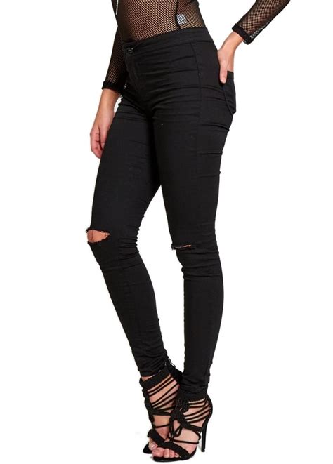 Ripped Knee High Waisted Skinny Jeans Attitude Clothing