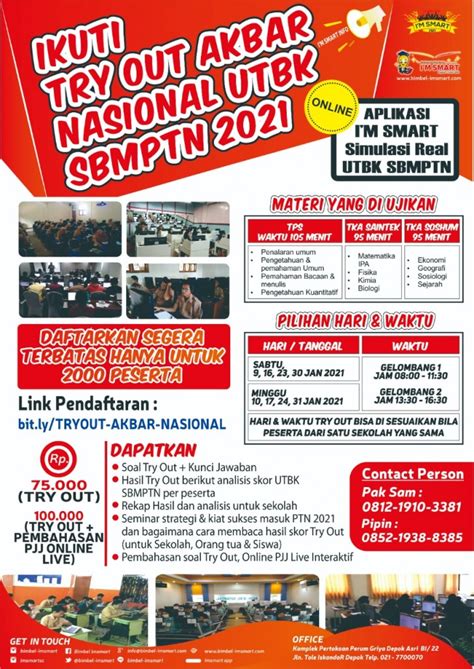Ikuti Try Out Akbar Nasional UTBK SBMPTN 2021 Bimbel I M SMART
