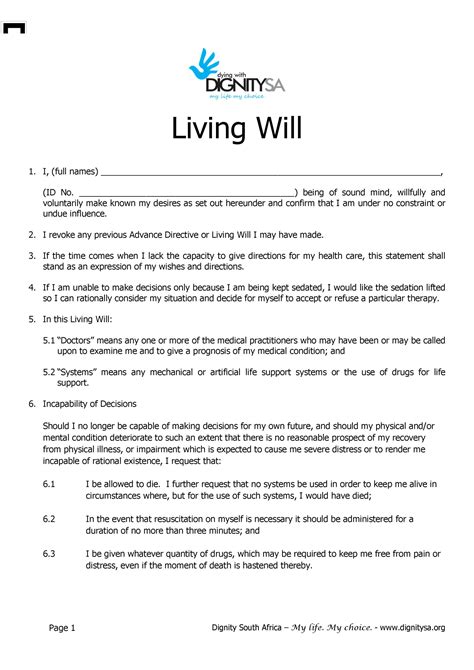 Free Living Will Printable Forms Printable Forms Free Online