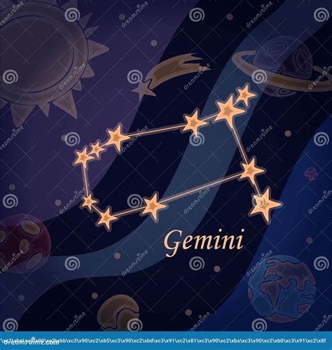 Doodle Constellation Of The Gemini Symbol Of The Zodiac Signs Vector