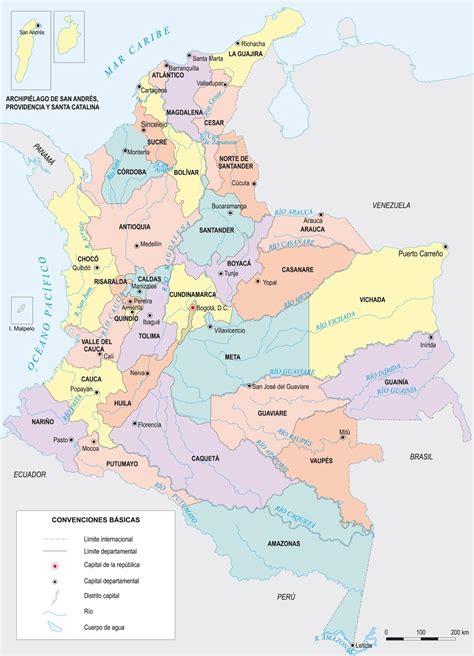 Mapa Politico De Colombia Departamentos Y Capitales