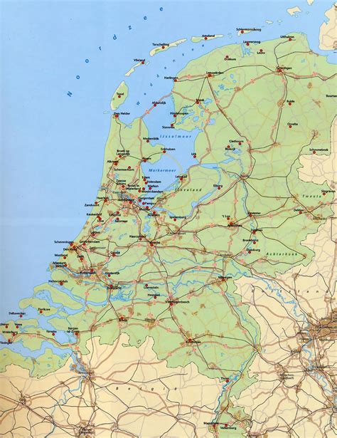 large map of netherlands with roads railroads and major cities netherlands europe