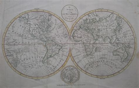 Antique Map Of The World Twin Hemishphere 18th Century Original