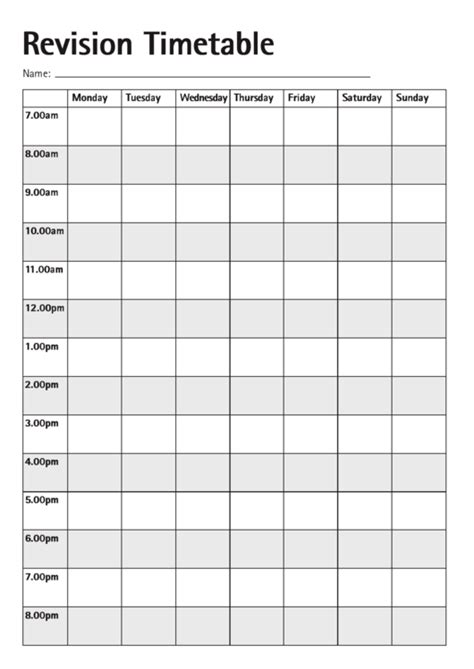revision timetable template printable